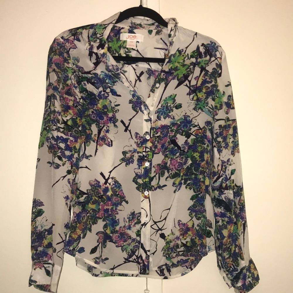 Floral Silk Long Sleeve Button Down Blouse